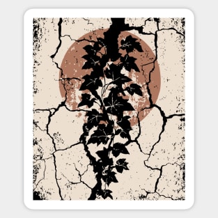 Japanese Ivy on Cracked Wall - Vintage Wabi Sabi Art Sticker